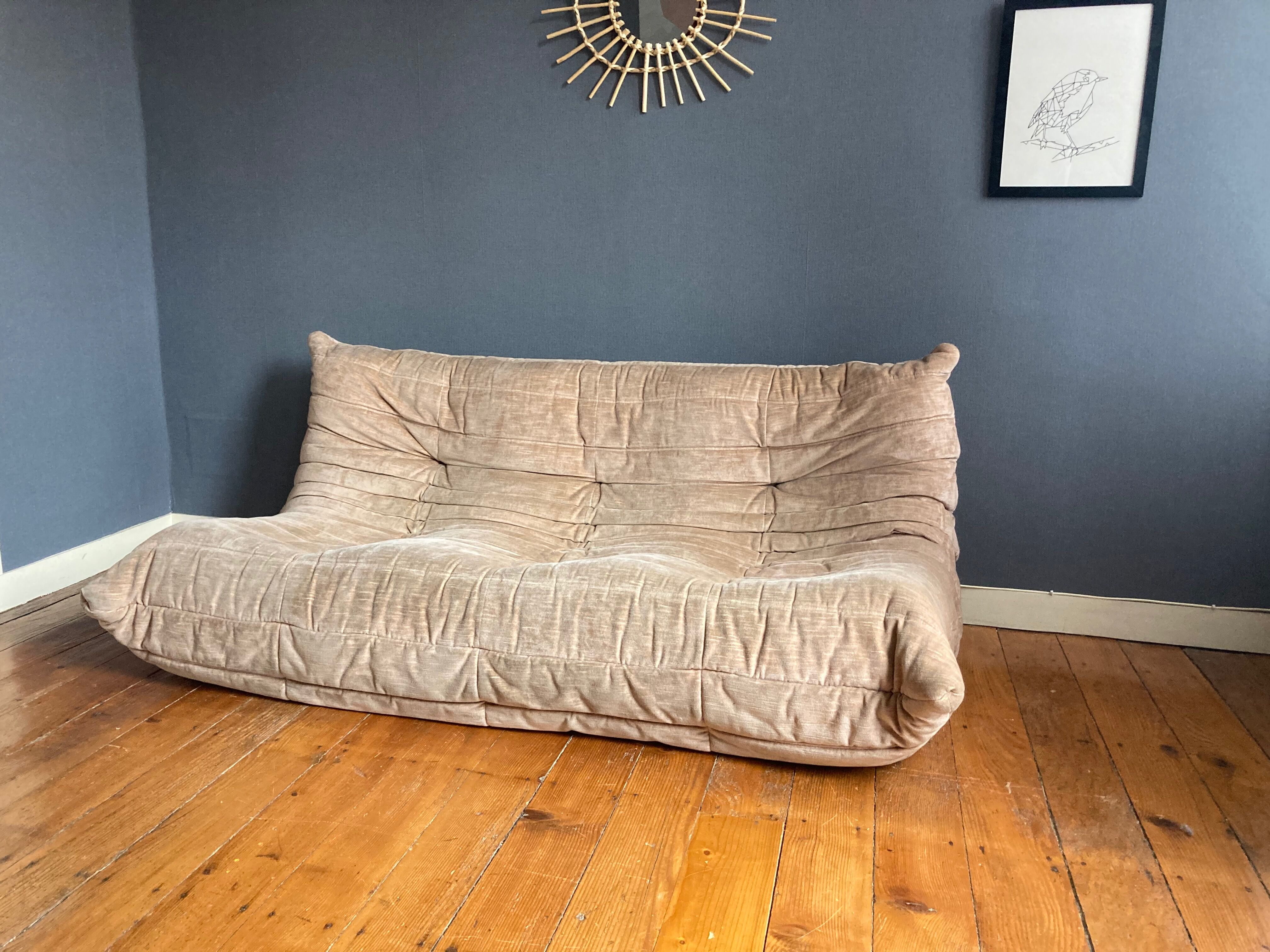 3-seater Togo velvet sofa