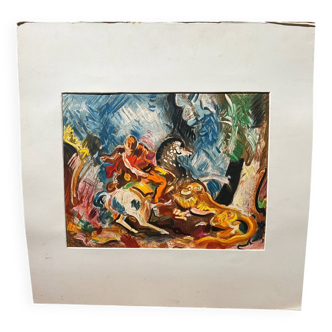 Drawing glued to cardboard