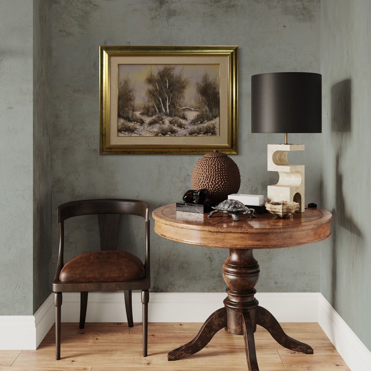 Italian winter landscape painting oil on canvas