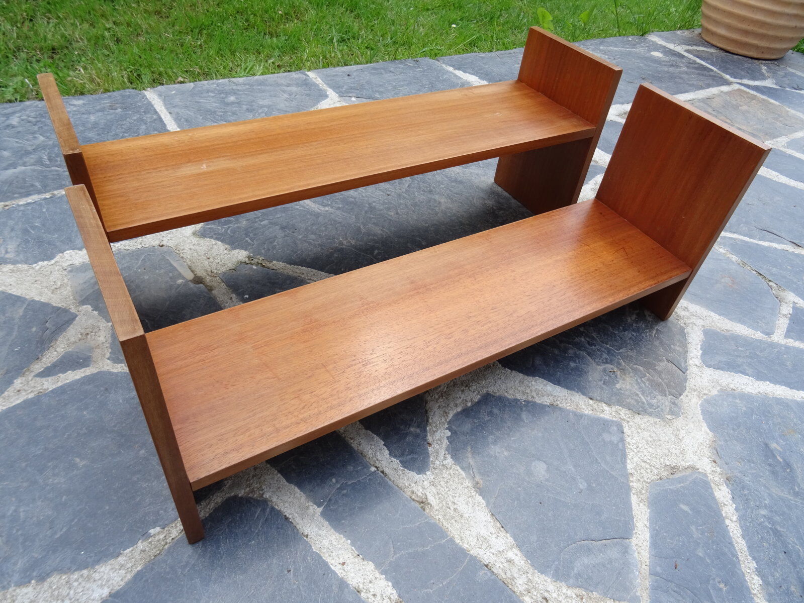 Pair of teak wall shelves