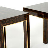 Pair of side tables palm wood and brass Romeo Paris 1970