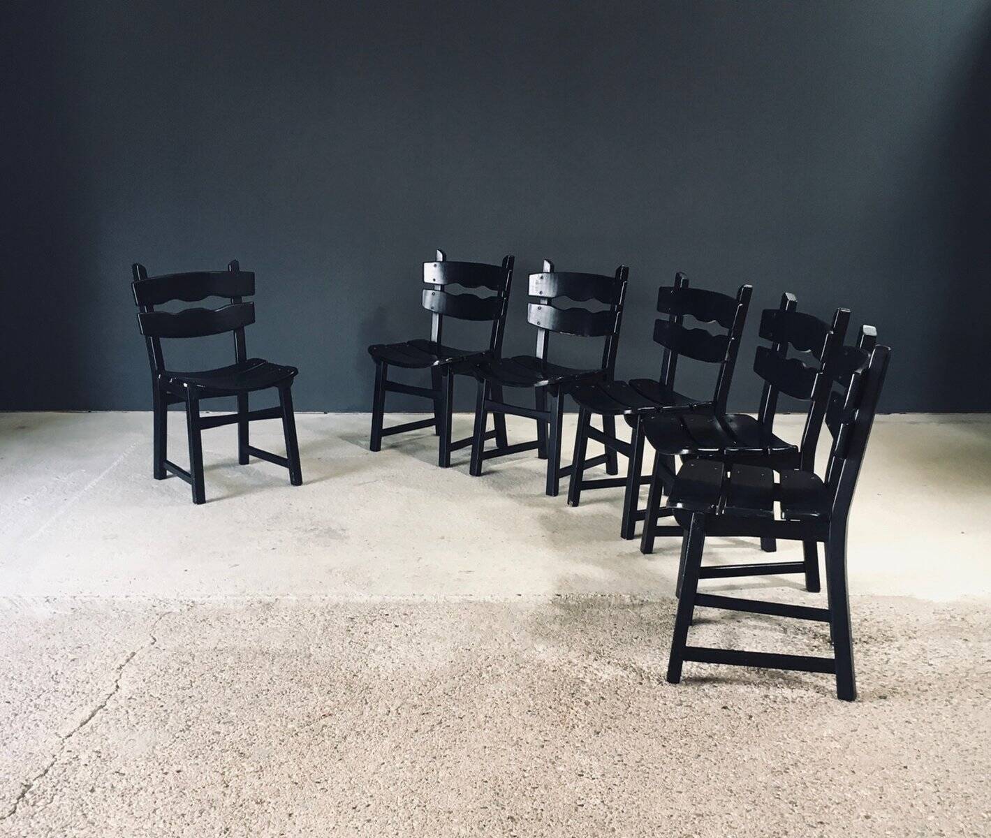 Brutalist dining chairs by Dittmann for Awa Radbound, Netherlands, 1970s, set of 6.