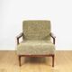 Wooden vintage brown armchair, olive green long hair, design by Z. Bączyk - 2 pieces available