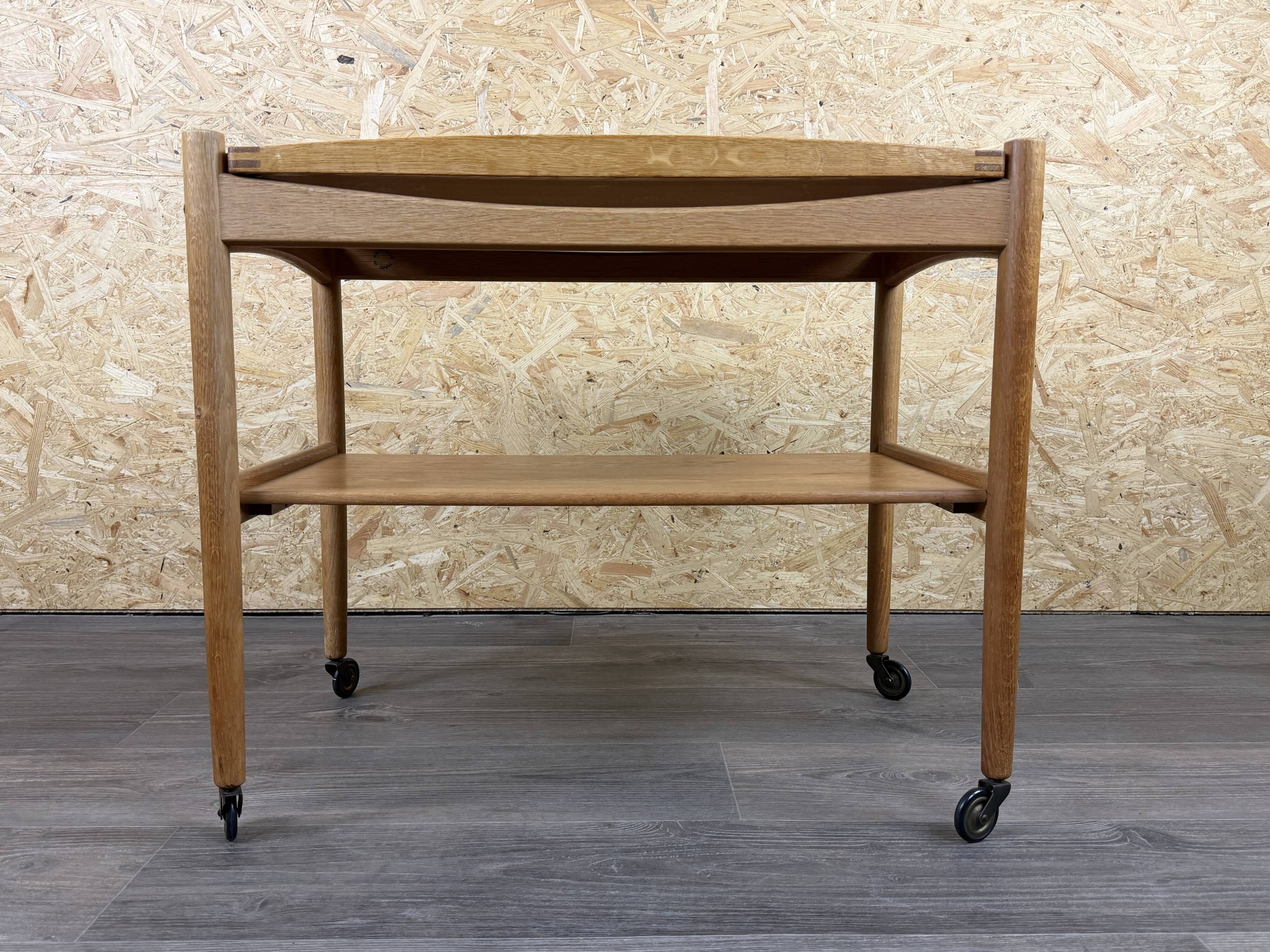 Chariot de service en chêne des années 1960-1970 avec plateau par Poul Hundevad, Danemark