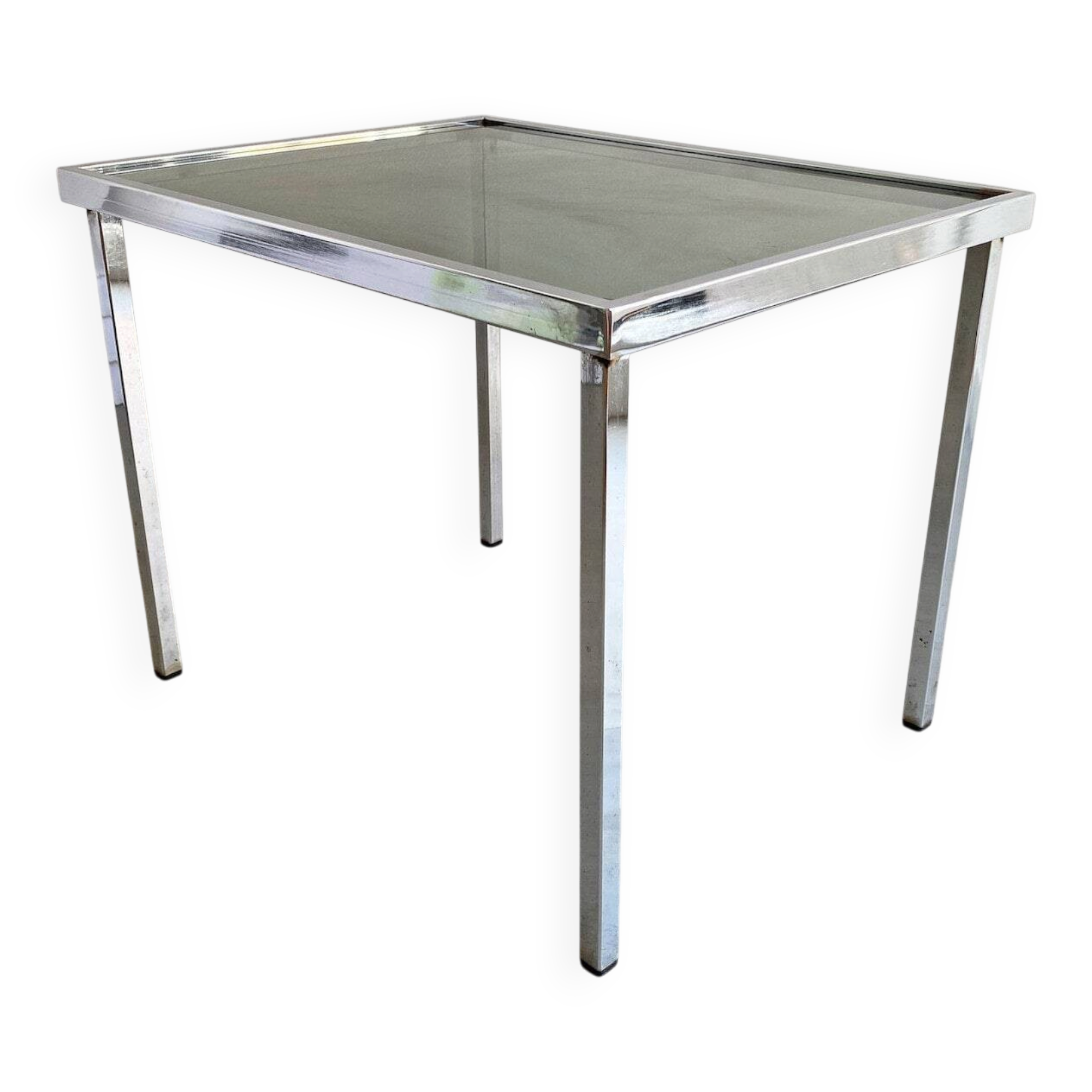 Vintage chrome side table with s smoked glass top