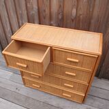 Wooden chest of drawers and rattan