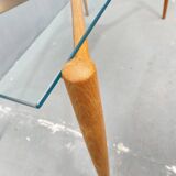Table basse en verre avec cadre en bois, années 1960, Tchécoslovaquie