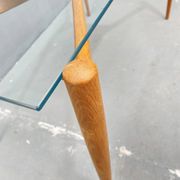 Glass coffee table with a wooden frame, 1960s, Czechoslovakia.