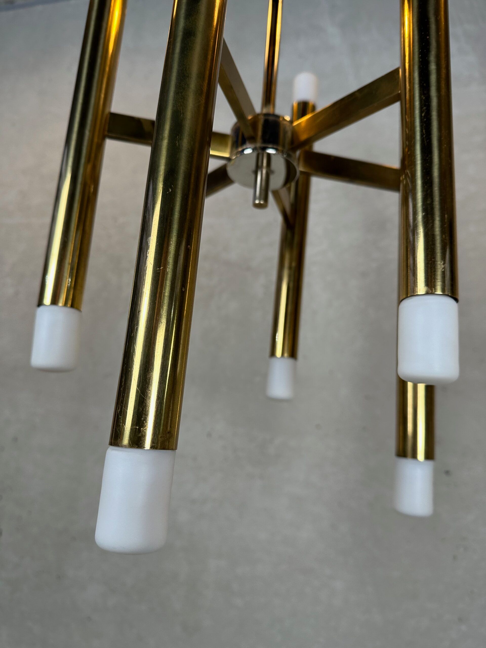 Vintage brass tubular Boulanger pendant lamp
