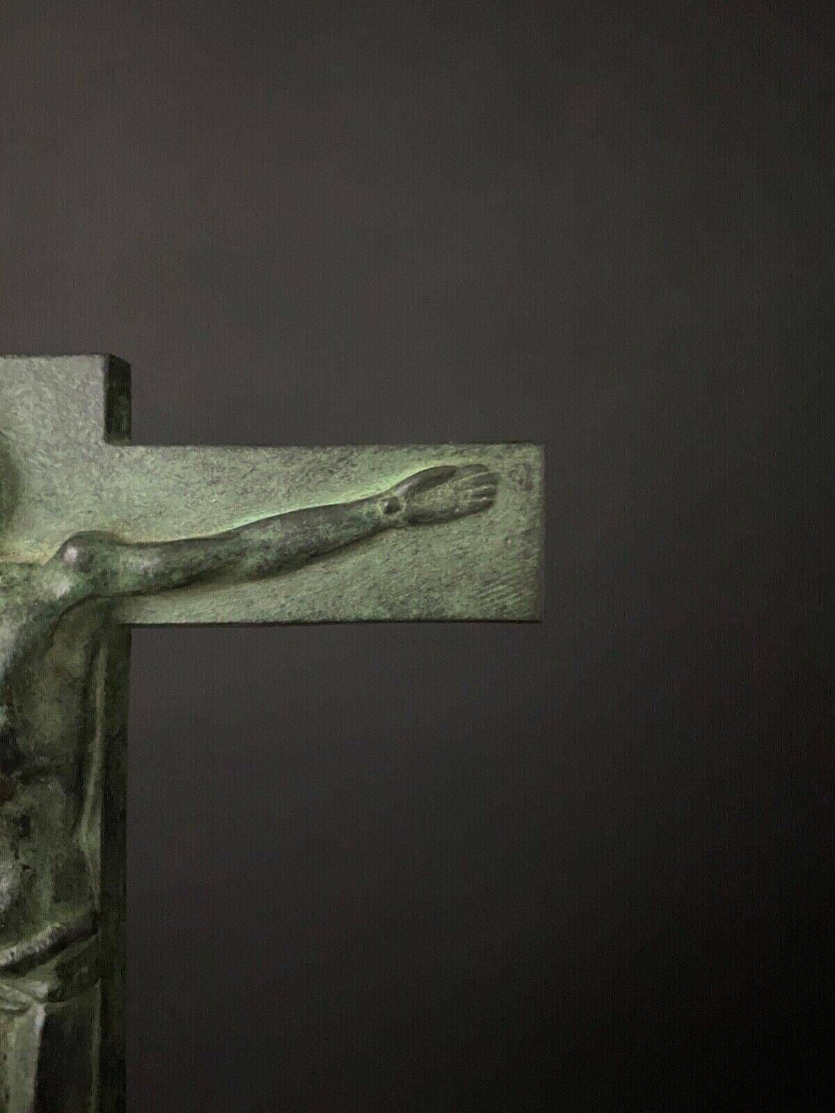 20th century bronze crucifix with green patina in the style of the Haute Epoque