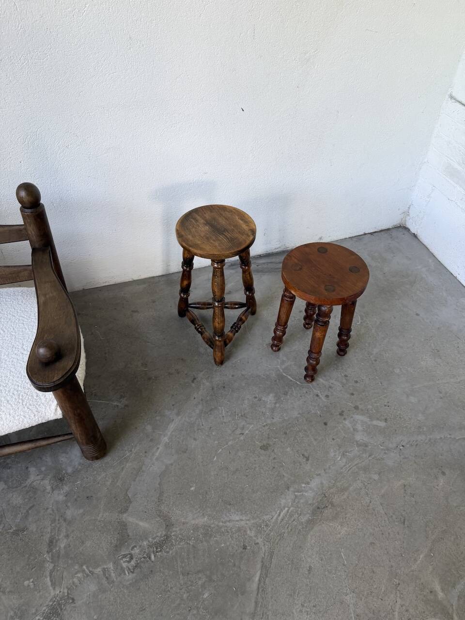 Pair of antique stools with turned legs.