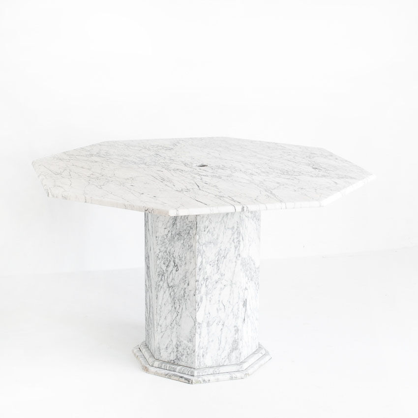 Vintage octagonal table in white marble. France, 70s