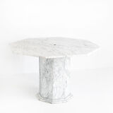 Table vintage octogonale en marbre blanc, France, années 70
