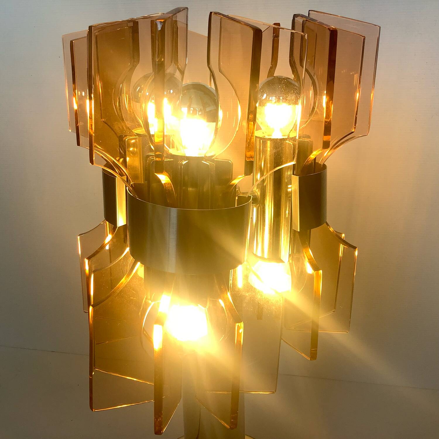 Lamp veca fontana arte smoked glass pink orange vintage 60.s rare