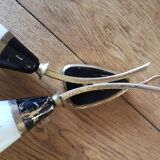 Double sconce in brass and tempered patterned glass 50s