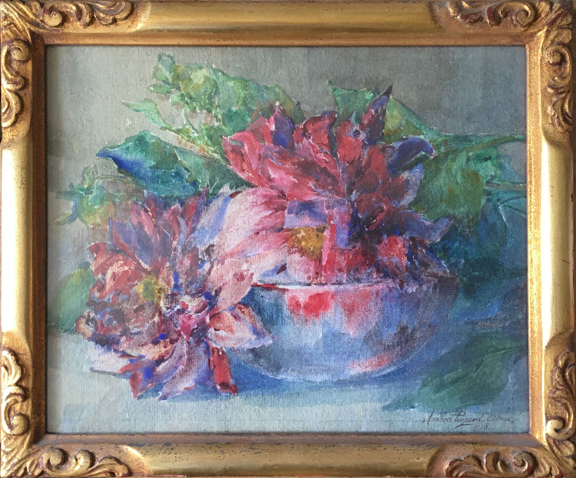 Painting Of Andhrée Ponsard (19th-XX century) Watercolor of 1923 flowers - frame