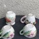 Lunch service in enameled ceramic, slip, white, pink and green, vintage