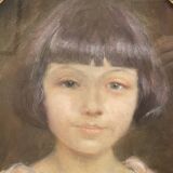Pastel de jeune fille à la robe rose daté 1921