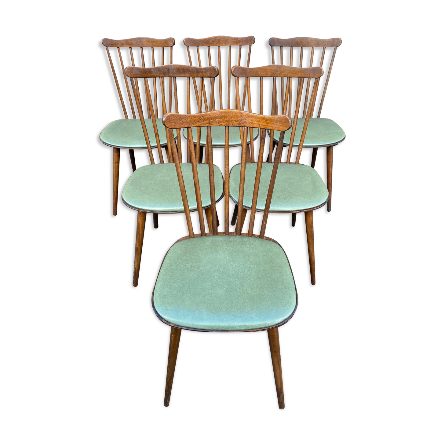 6 vintage chairs Baumann 1960 mid-century Scandinavian compass feet simi