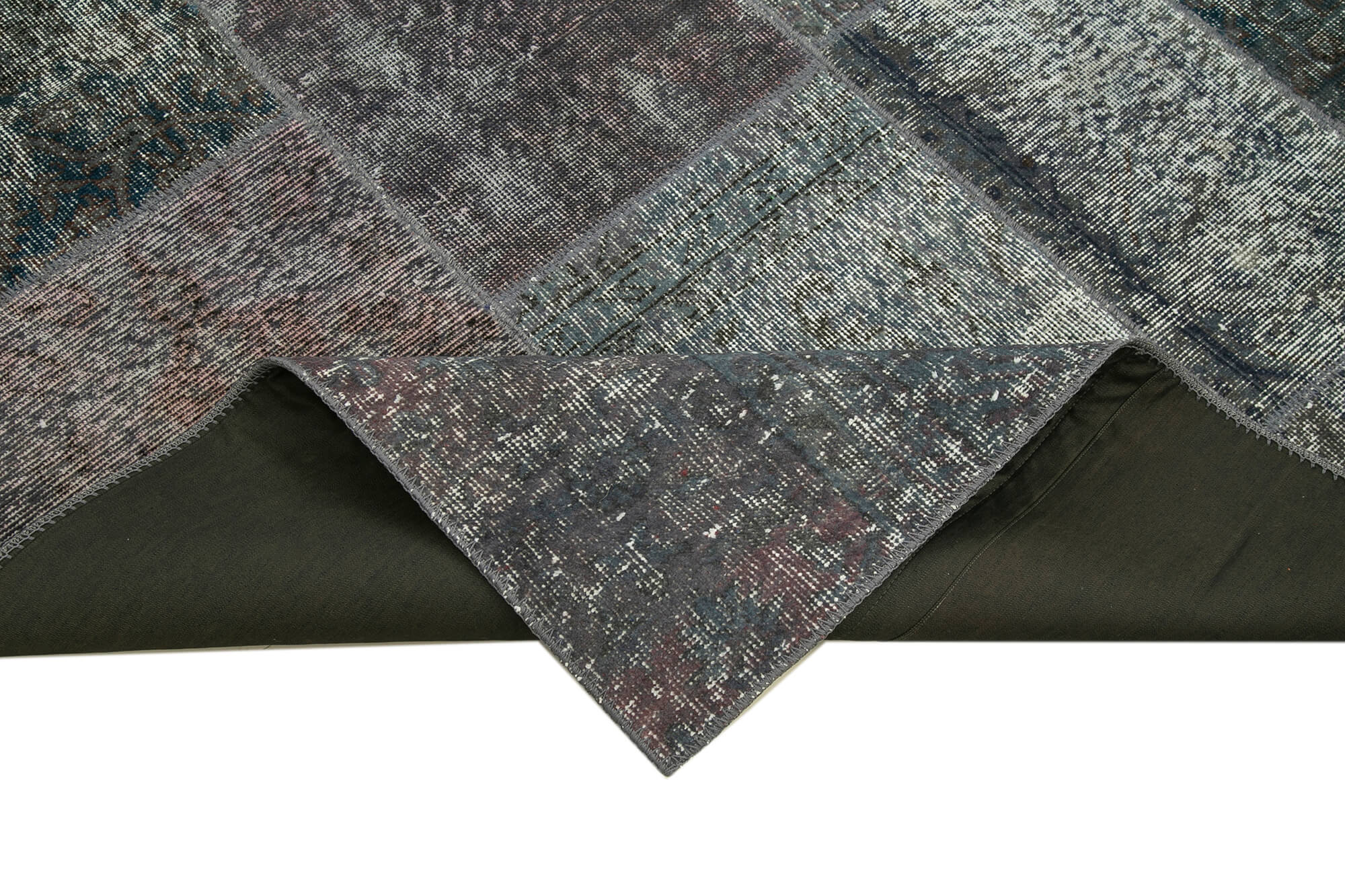 Handmade anatolian overdyed 173 cm x 240 cm grey patchwork rug