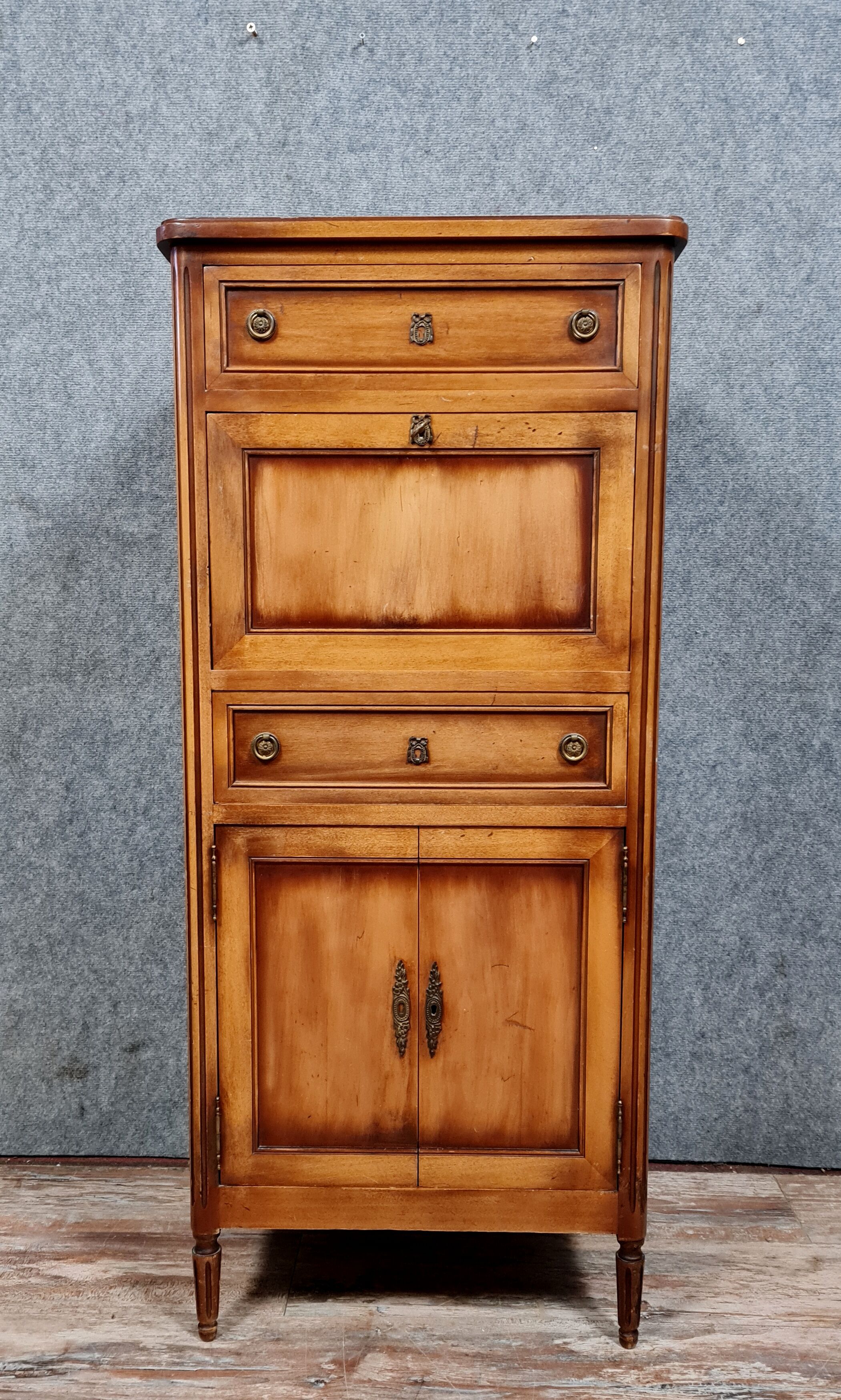 Secretary desk Louis XVI style in cherry tree circa 1950-1960