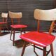 Set of 4 red wooden chairs published by Ton, 60s