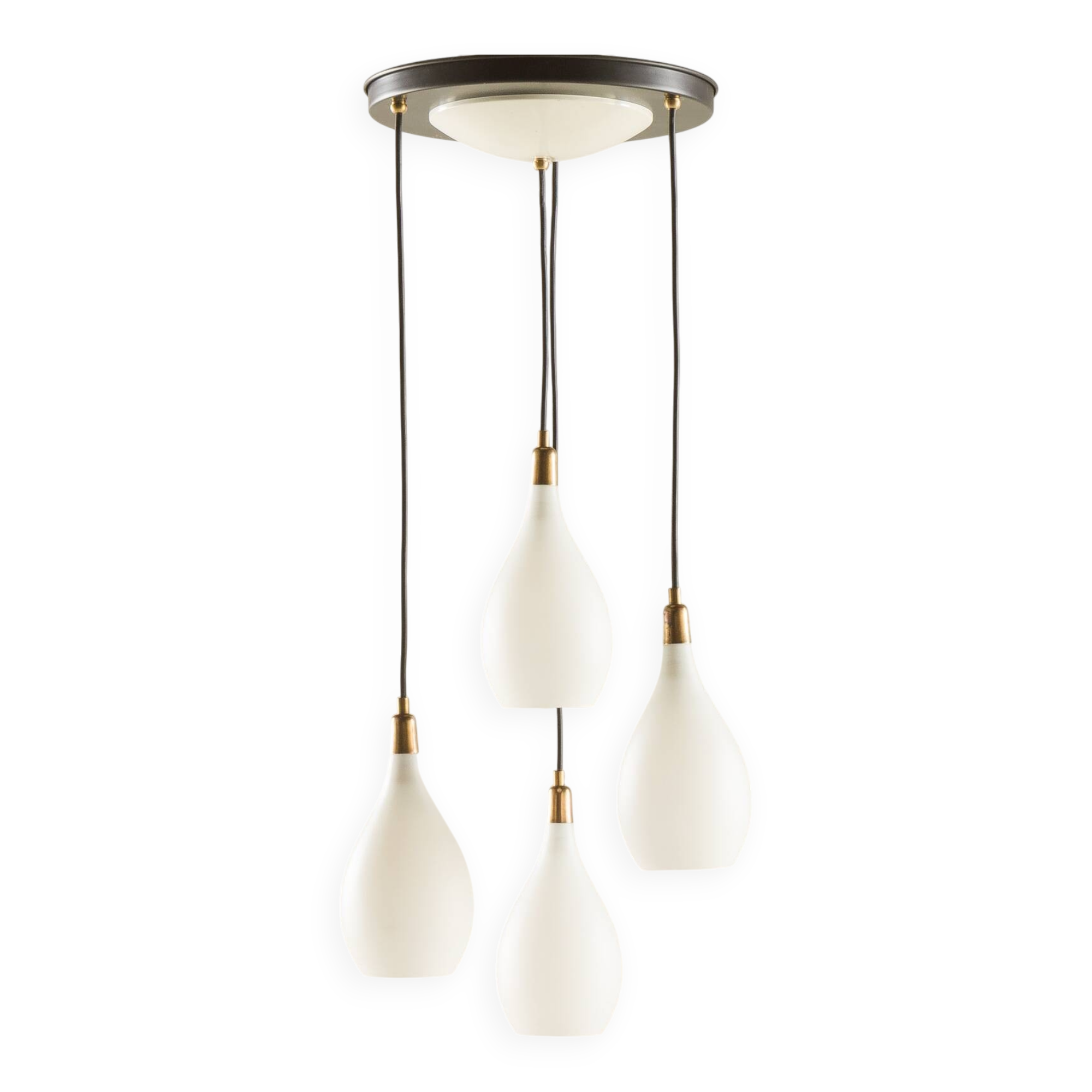 Italian vintage chandelier in opaline glass,  mid century modern 1970s