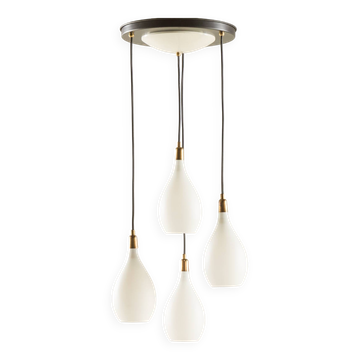 Lustre vintage italien en verre opalin, style moderne du milieu du siècle, années 1970