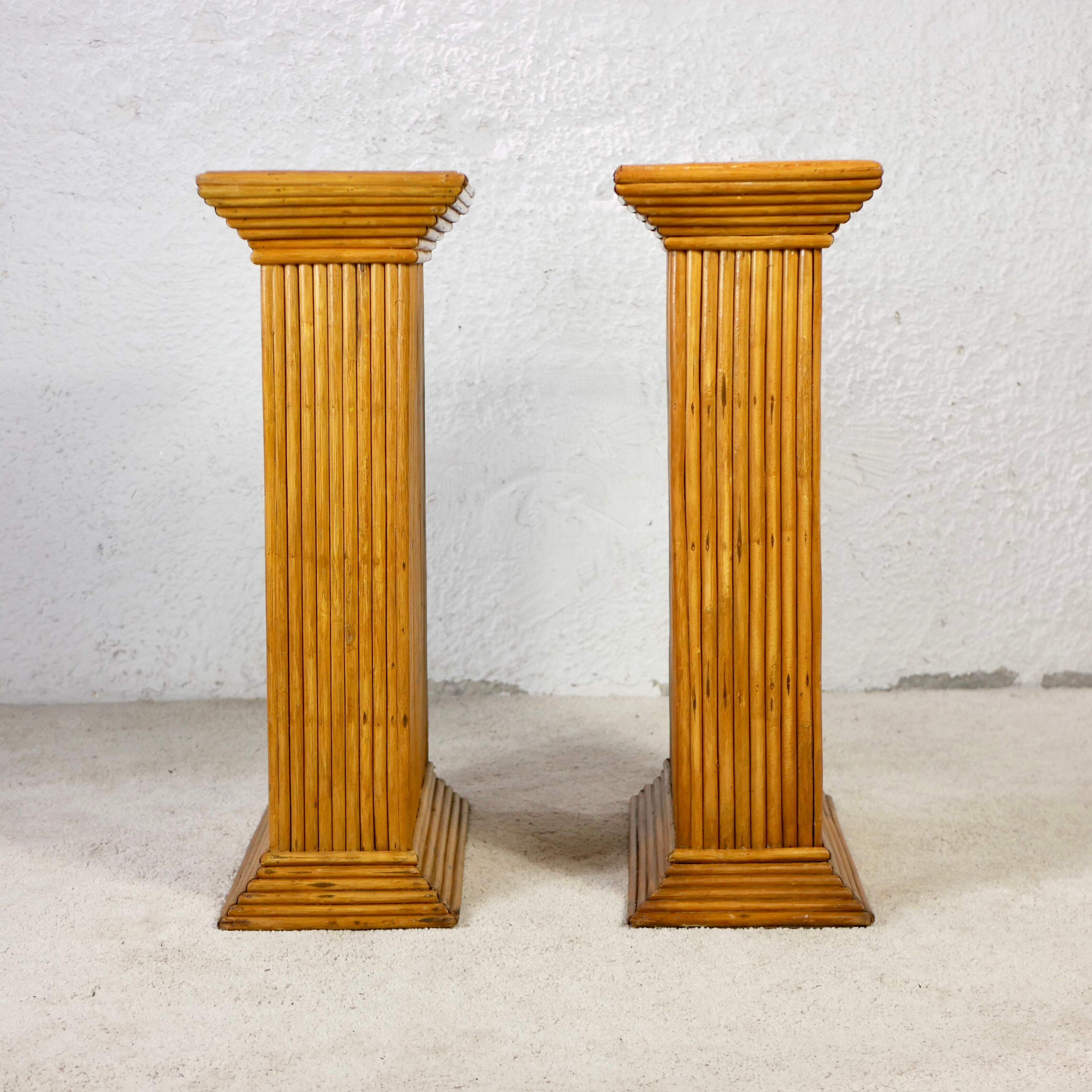 Pair of rattan pedestals 60s