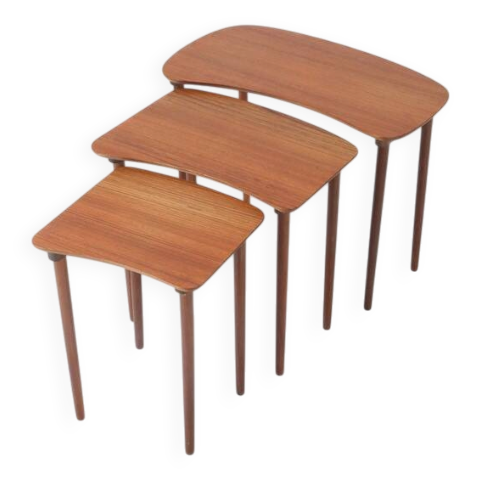 Set of 3 asymmetrical teak nesting tables / side tables / Mid Century Danish Modern Design / 1950s / 1960s