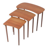 Set of 3 asymmetrical teak nesting tables / side tables / Mid Century Danish Modern Design / 1950s / 1960s