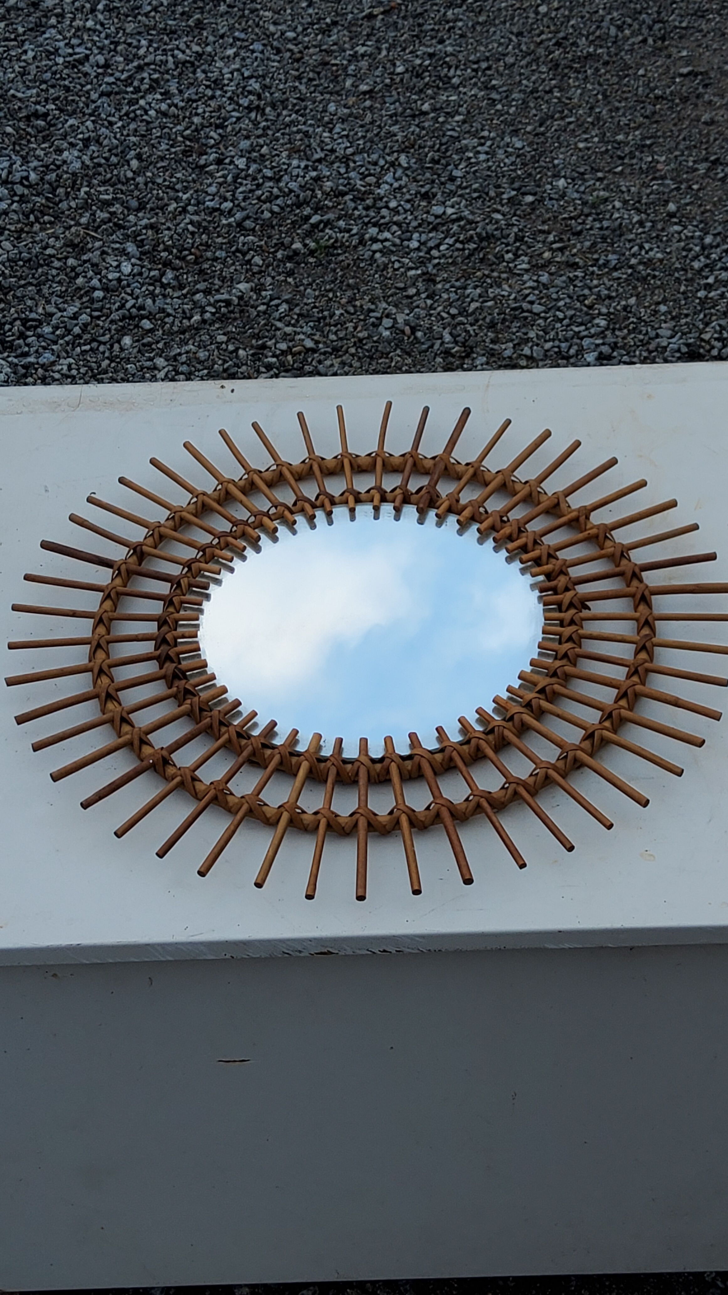 Sun mirror of the 50s in rattan