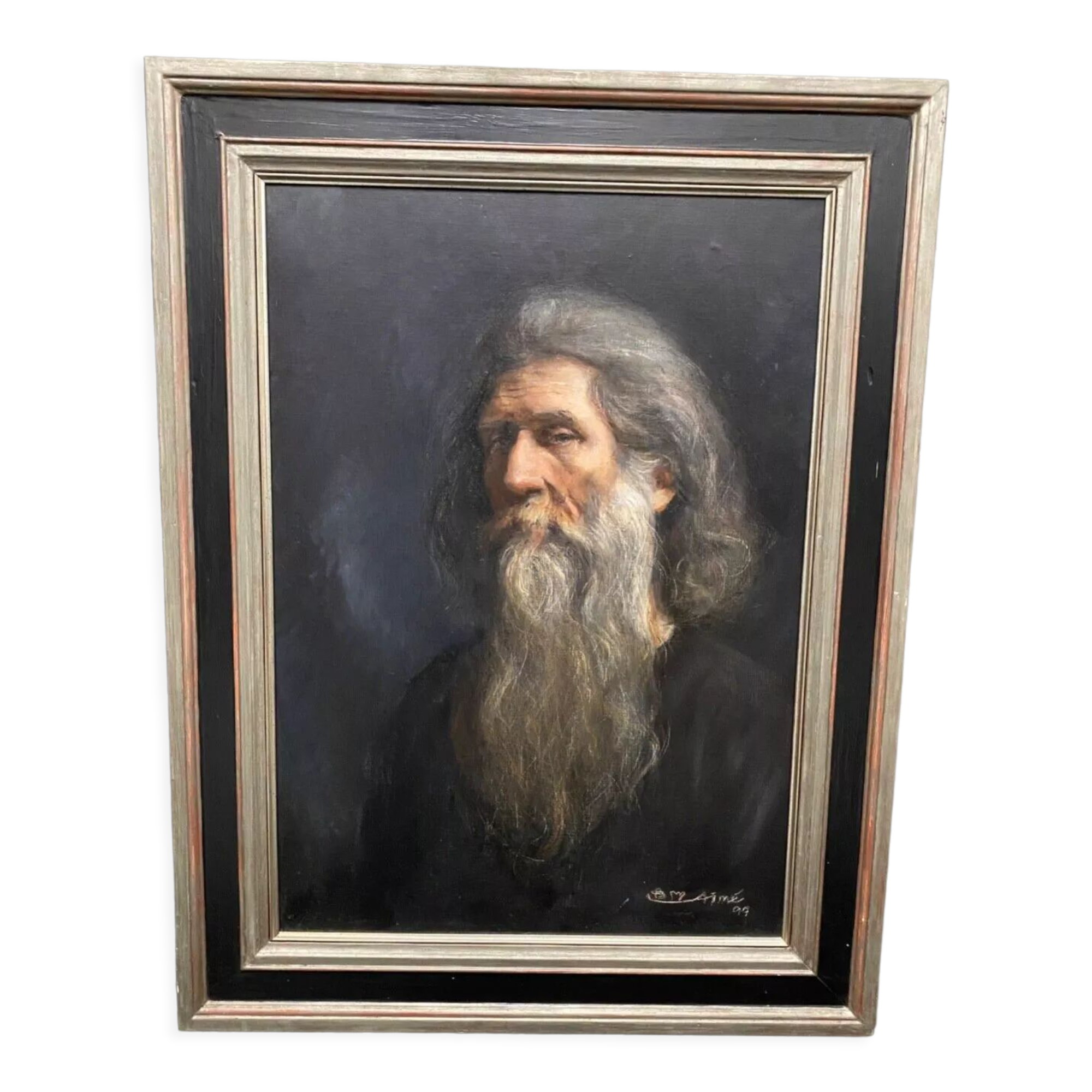 Oil on canvas portrait of a man with a beard xxth by aimé 1999