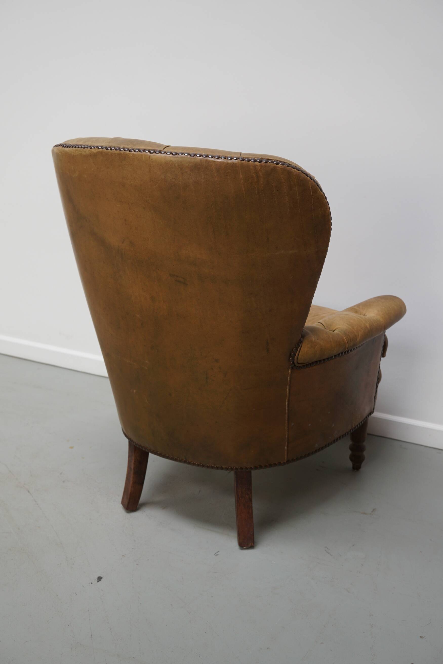 Vintage Dutch Club Chair in Cognac Colored Leather
