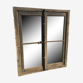 Miroir fenêtre en chêne ancienne 118x140cm