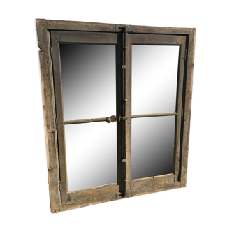 Miroir fenêtre en chêne ancienne 118x140cm