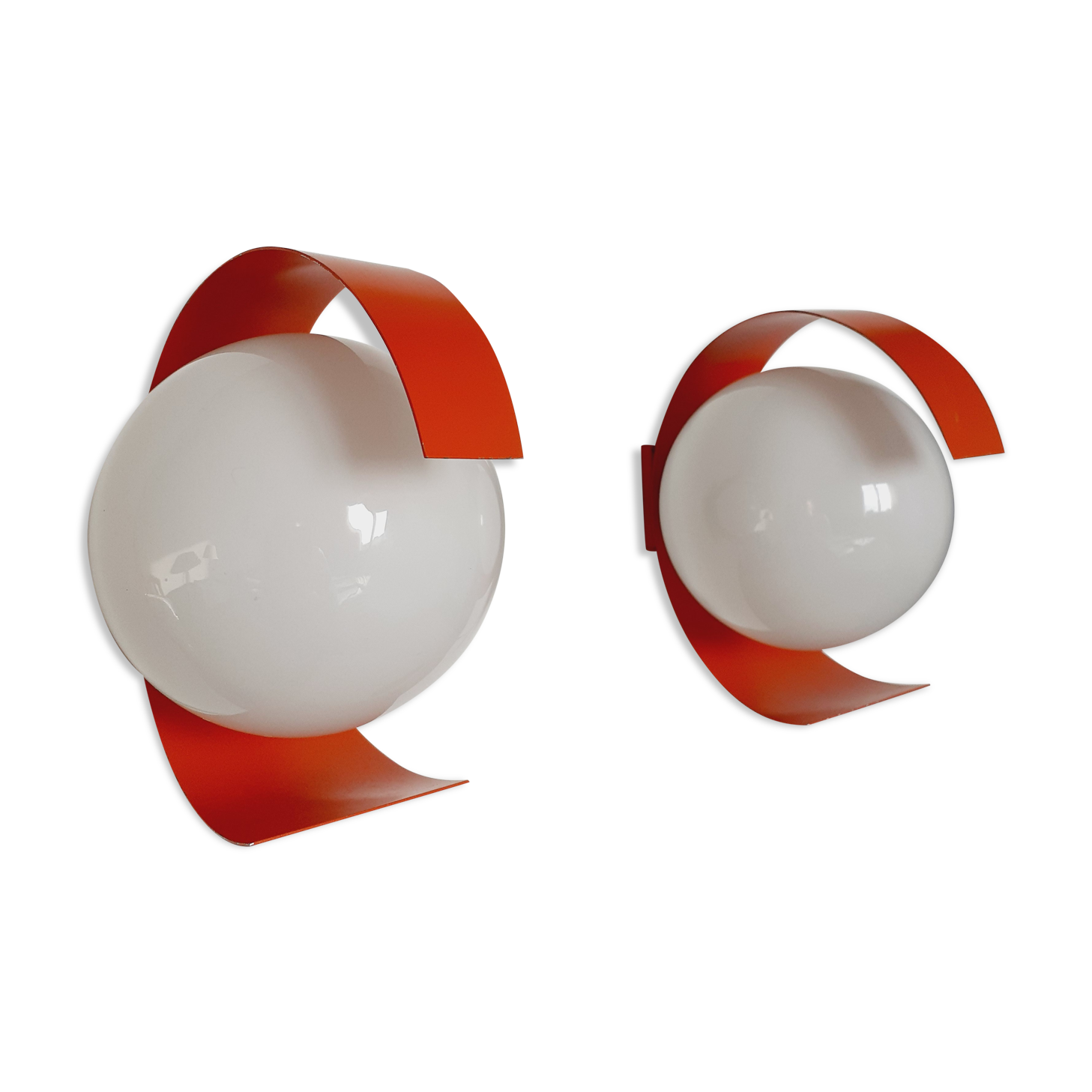 Pair of orange space age wall lamps