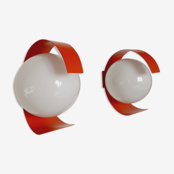 Pair of orange space age wall lamps