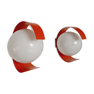 Pair of orange space age wall lamps