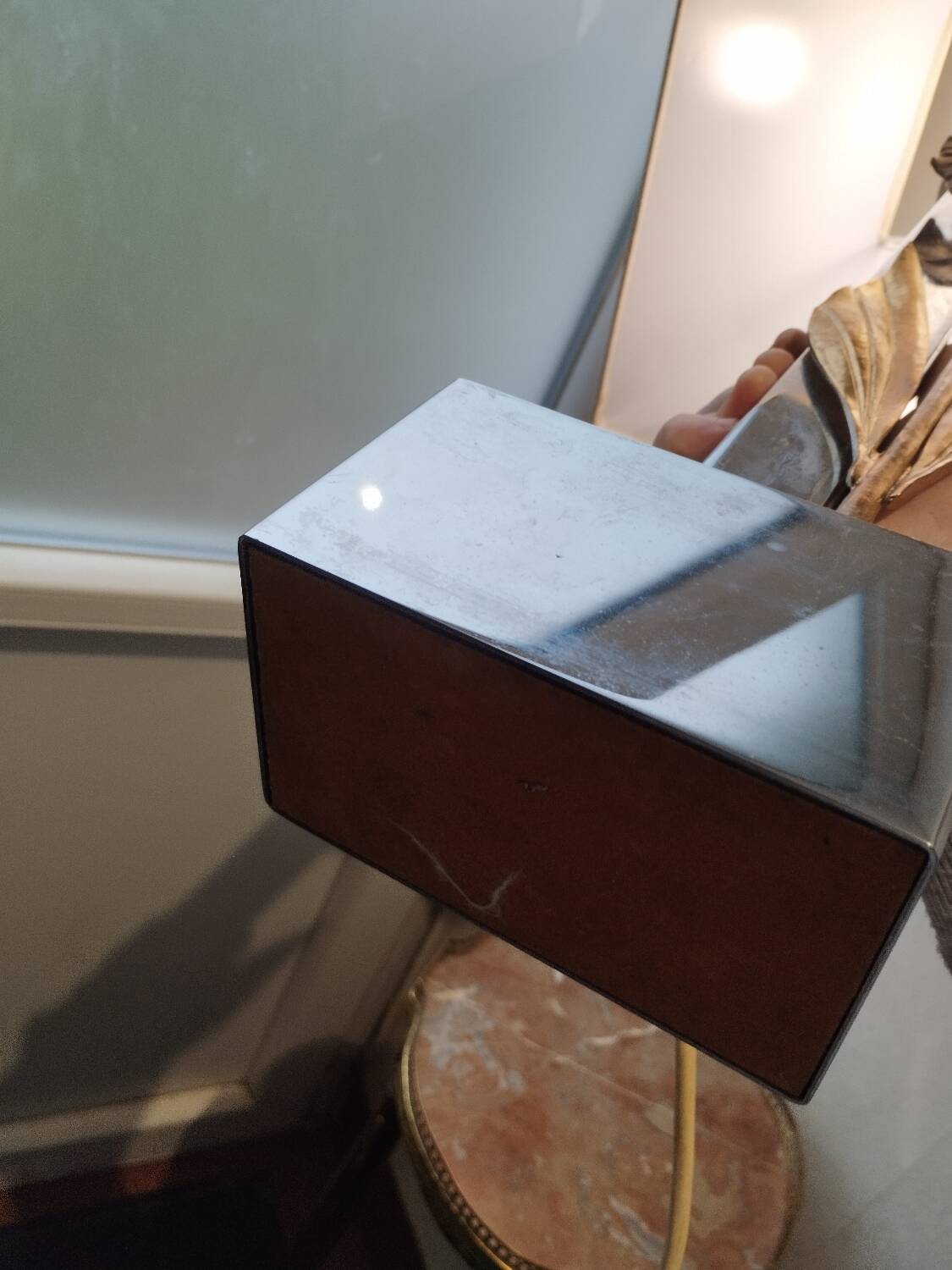 Lampe ancienne vintage métal chromé et bronze doré