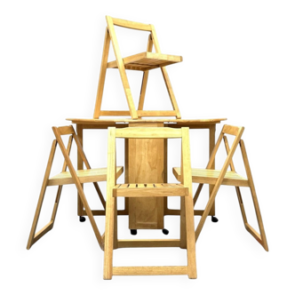 Vintage Scandinavian Folding Table and Chairs, 1980, Set of 5