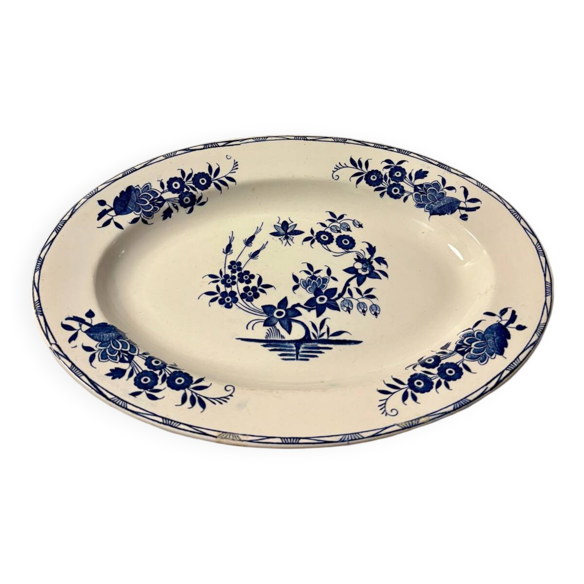 Antique oval Boch platter – “Grand Bouquet” decoration