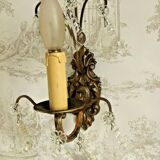 Pair vintage french ornate single wall lights with crystal drops 3138