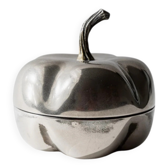 Vintage 1970s silver-plated pumpkin box with lid.