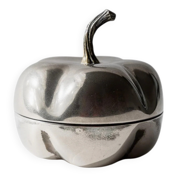 Vintage 1970s silver-plated pumpkin box with lid.