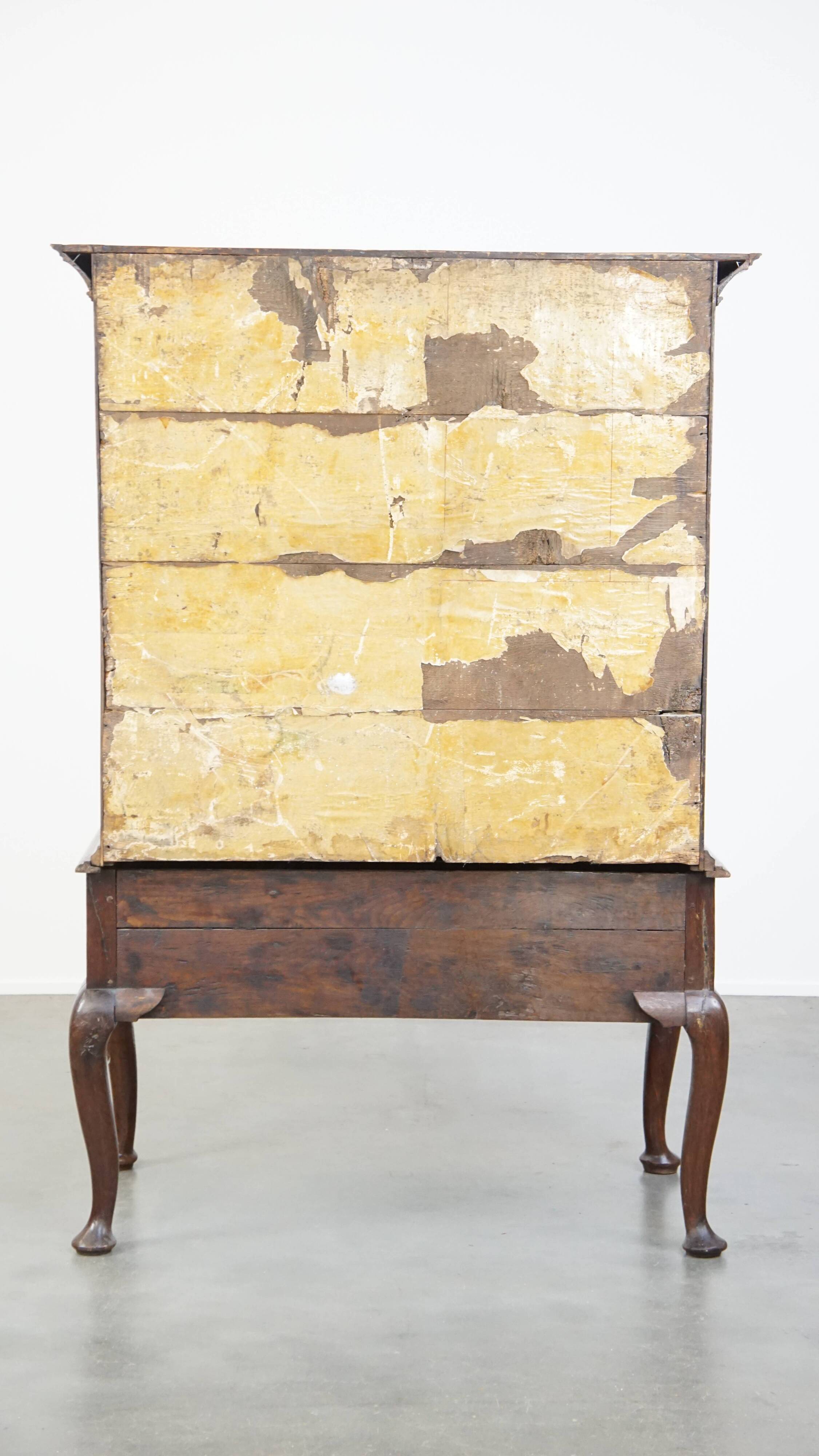 Early 18th century English oak chest on stand/ highboy