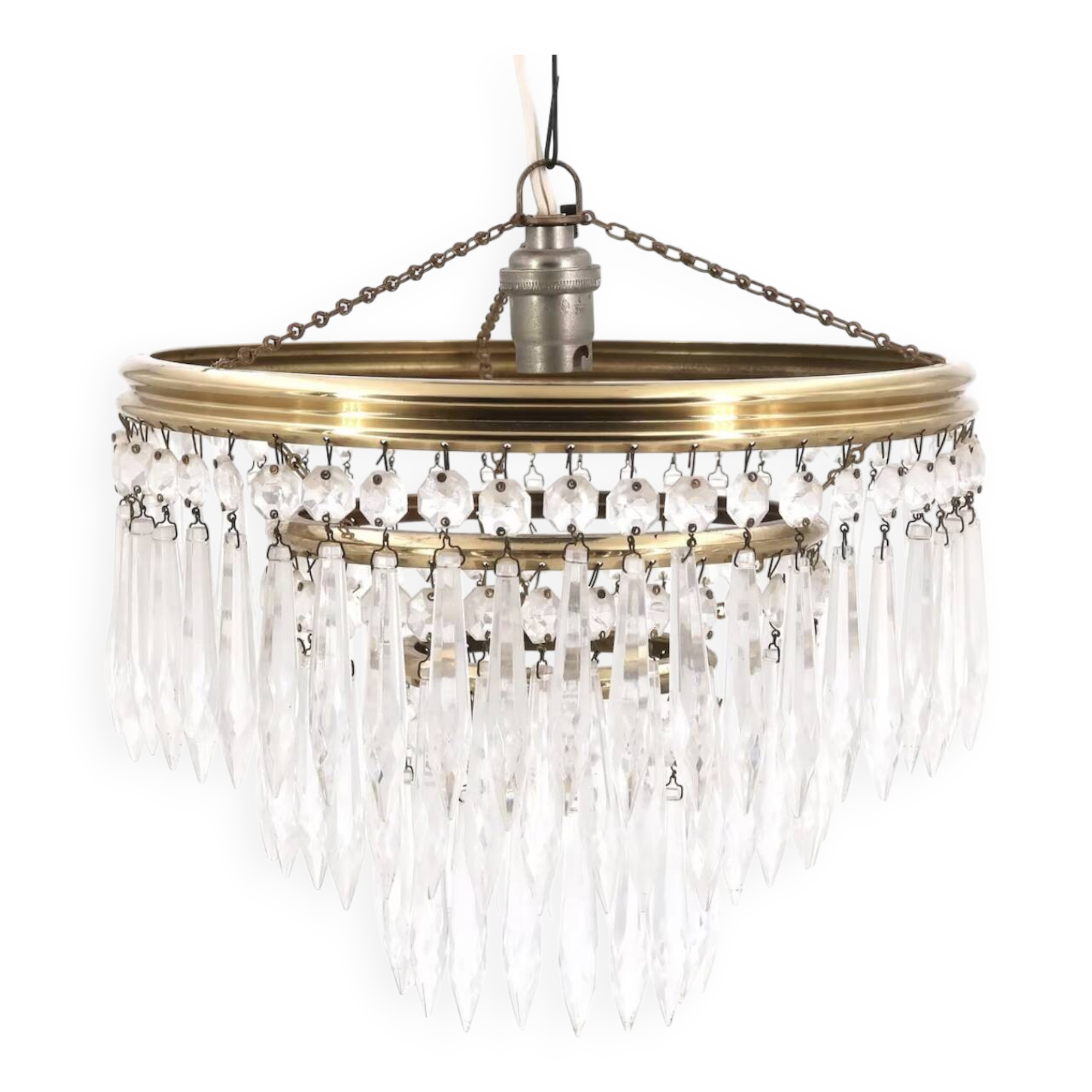 Crystal and brass tassel chandelier, 1930s