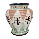 Glazed ceramic vase with geometric and cross patterns