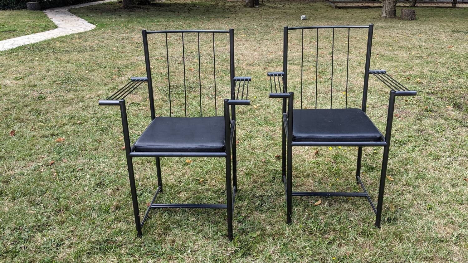 Duo of postmodern armchairs, vintage design from the 80s