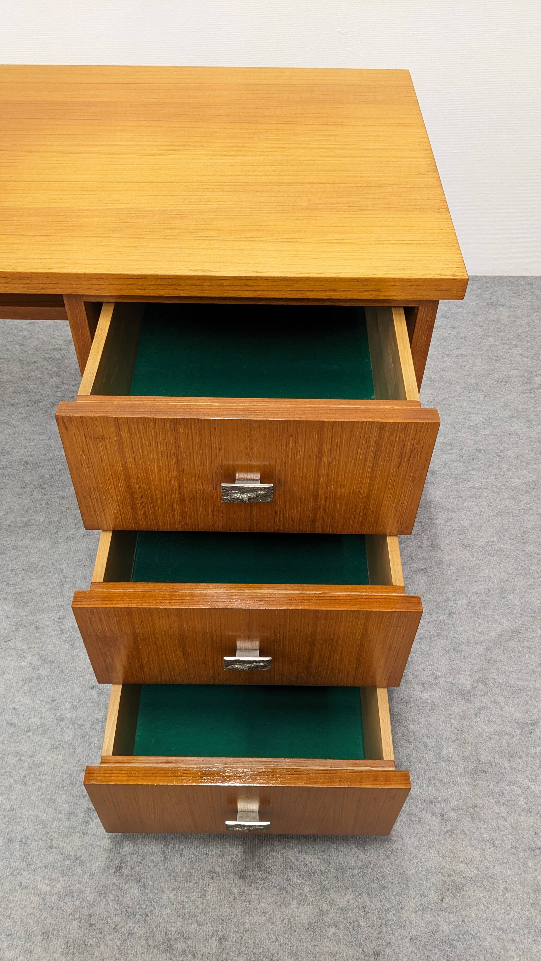 Modernist desk in blonde rosewood, France circa 1960.